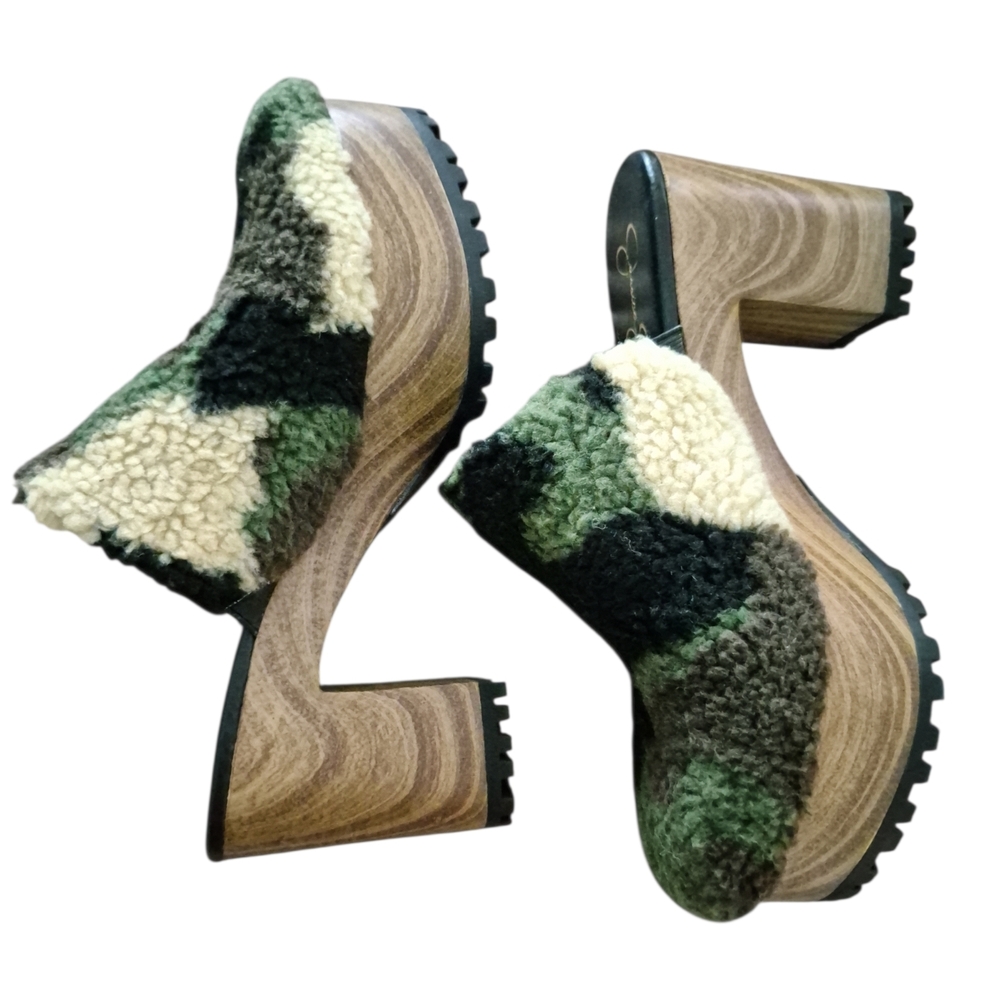 Jessica Simpson Tollia Cozy Platform Mules In Green Camo Combo Sz 9.5M